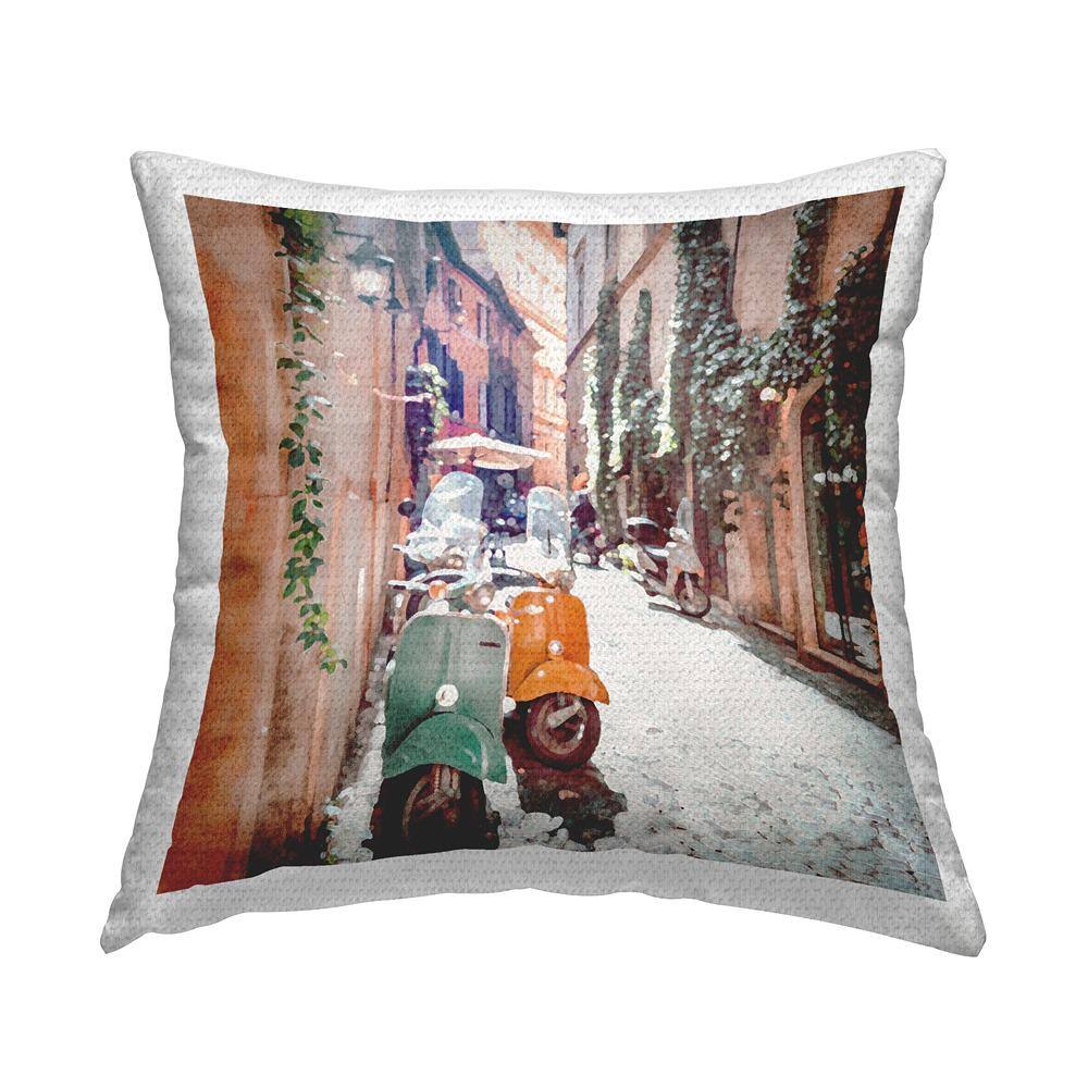 2-Mopeds on Italian Street Multi-Color Square Outdoor Throw Pillow price history on PriceWatchPro