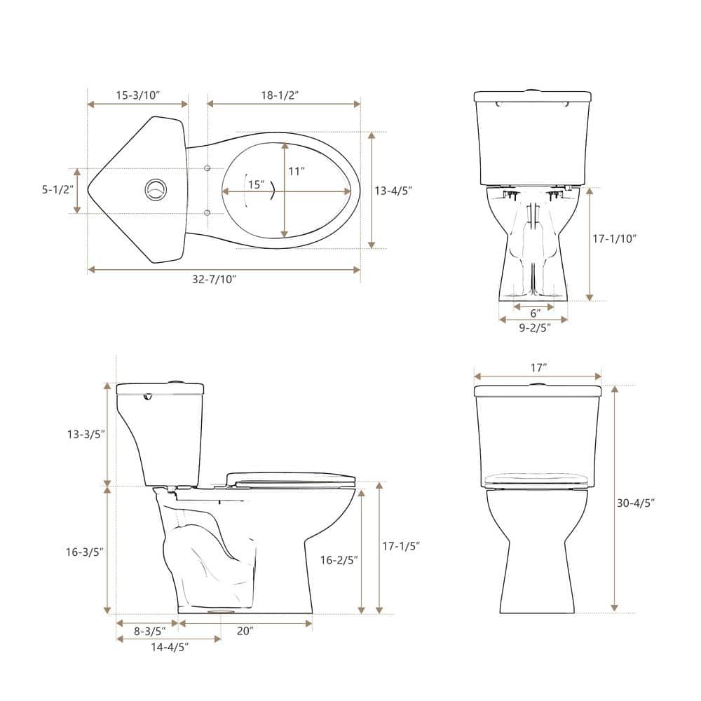 17.2" White Ceramic Corner Dual Flush Elongated Toilet