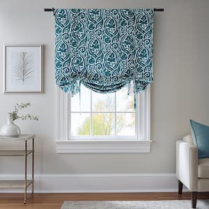 Abstract Teal Blue 46 in. W x 63 in. L Rod Pocket Room Darkening Tie-Up Window Shade (Single Panel)