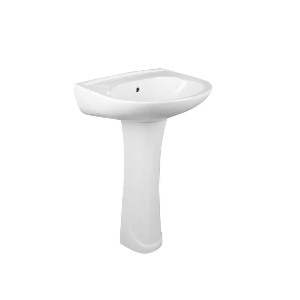 White Ceramic U-Shaped Pedestal Bathroom Sink with Overflow