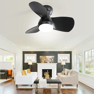 23 in. LED Indoor/Outdoor Black Small Modern Ceiling Fan with light and 6-Speed DC Remote Control