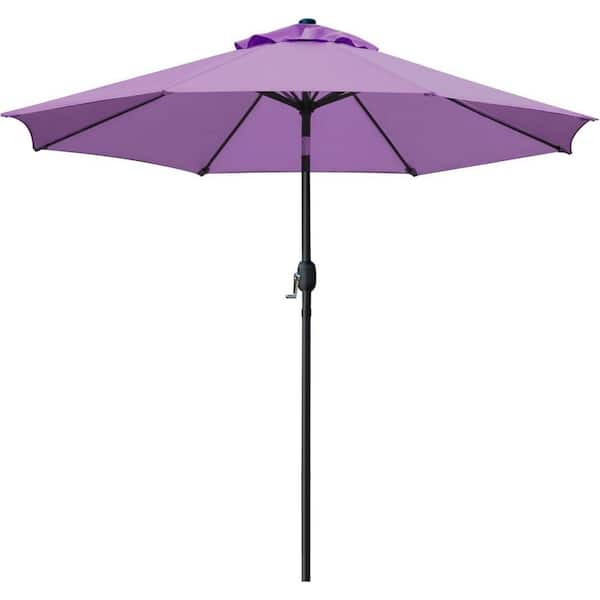 9 ft. Aluminum Cantilever Market Solar Tilt Half Patio Umbrella in Purple