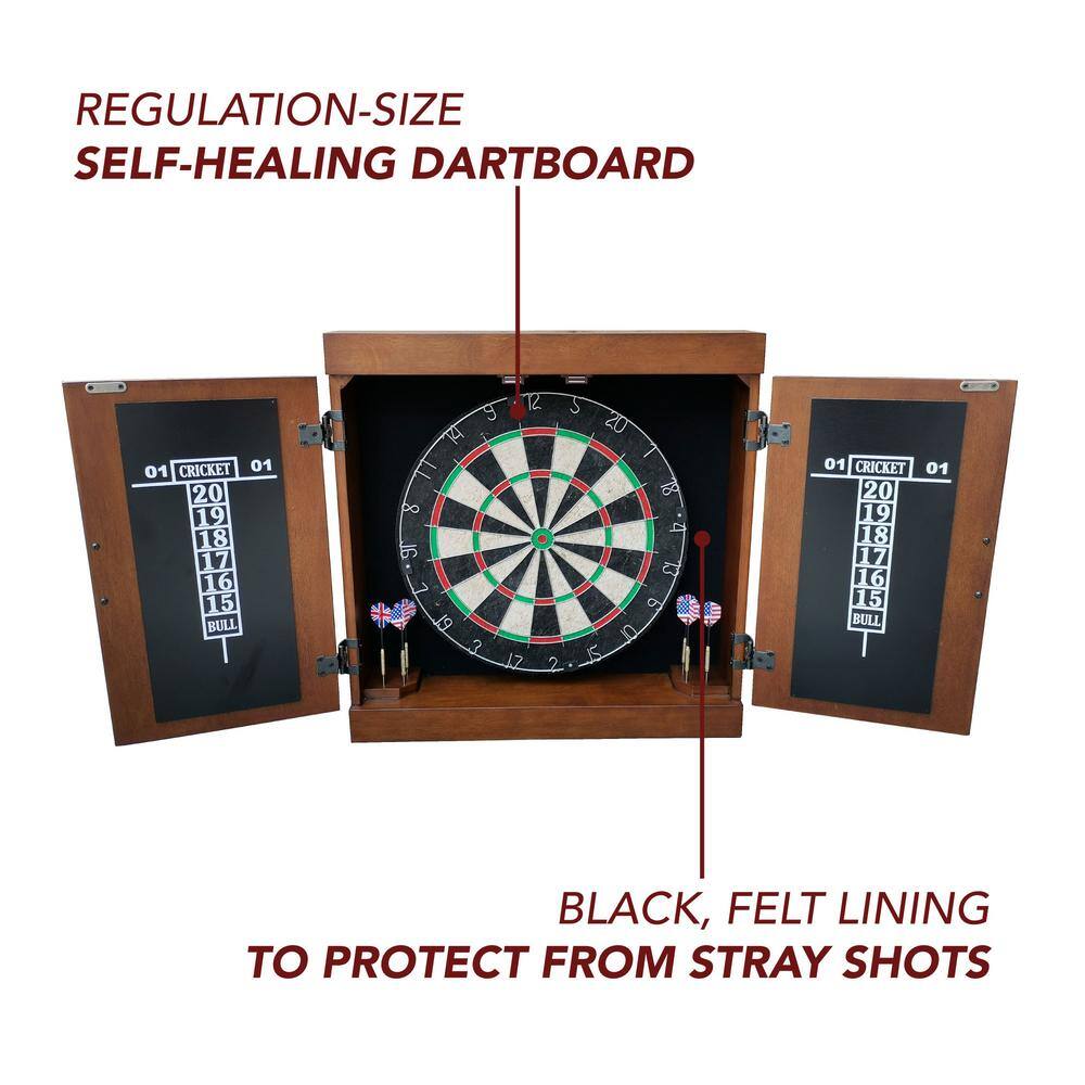 Walnut Bristle Dartboard Cabinet Set with Lighting