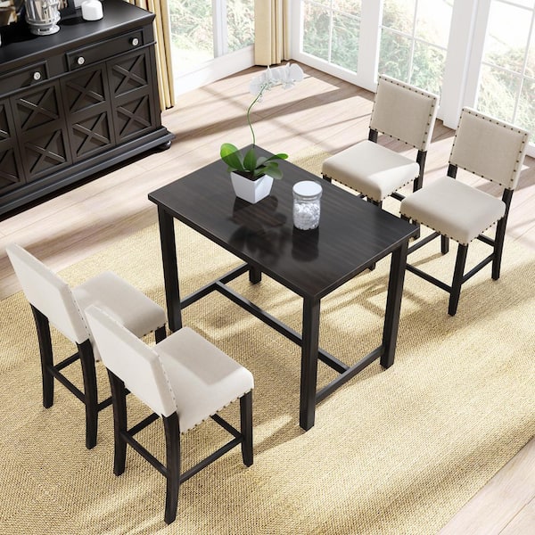 5 Piece Rustic Wooden Counter Height, Small Rustic Dining Table Set