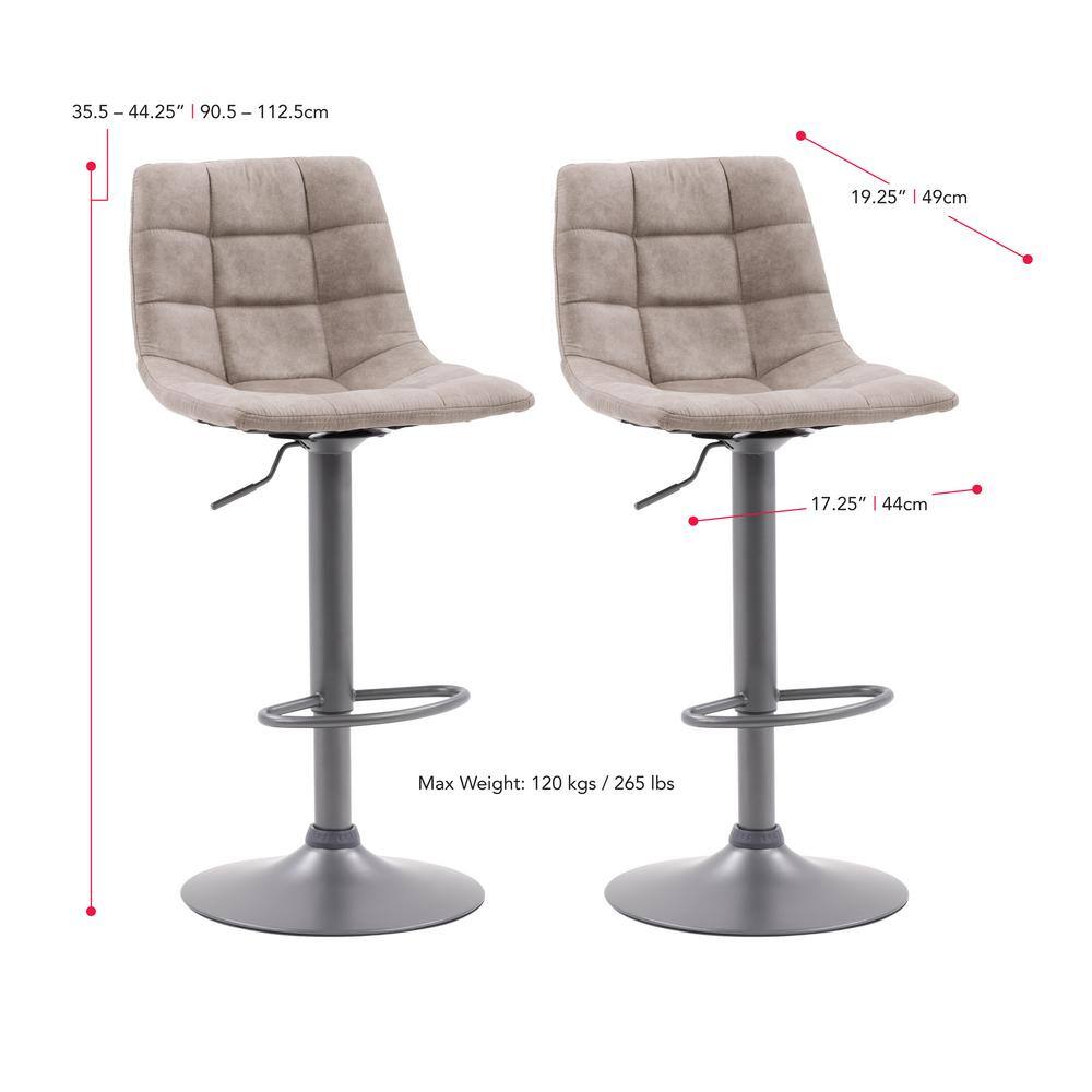 Palmer Adjustable Light Grey Tufted Fabric Swivel Barstools - Set of 2