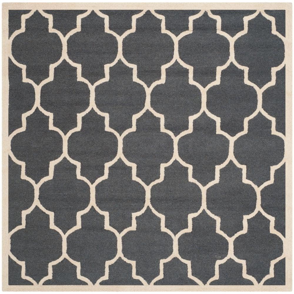 Hand-Tufted Beige & Ivory Square Wool Rug - 62" x 62"