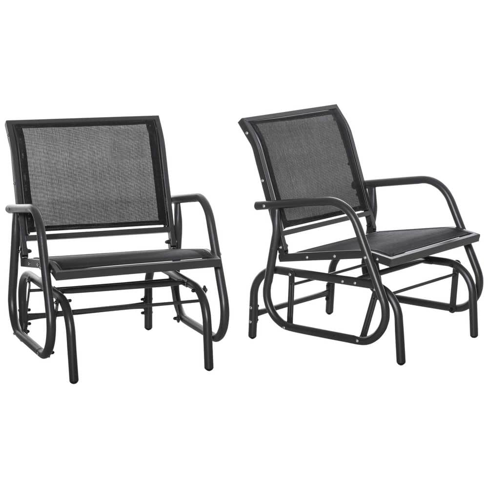 Black Outdoor Metal Porch Glider Chair with Breathable Mesh Fabric Curved Armrests for Garden Patio Poolside (Set of 2) price history on PriceWatchPro
