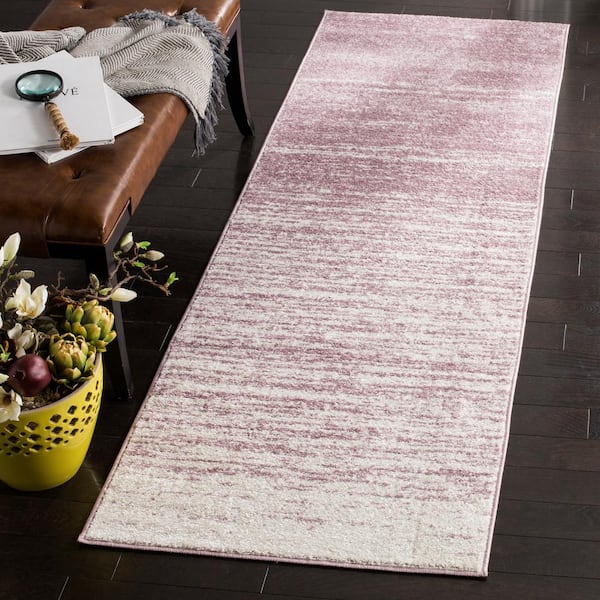 Adirondack Cream/Purple 3 ft. x 14 ft. Solid Color Striped Runner Rug