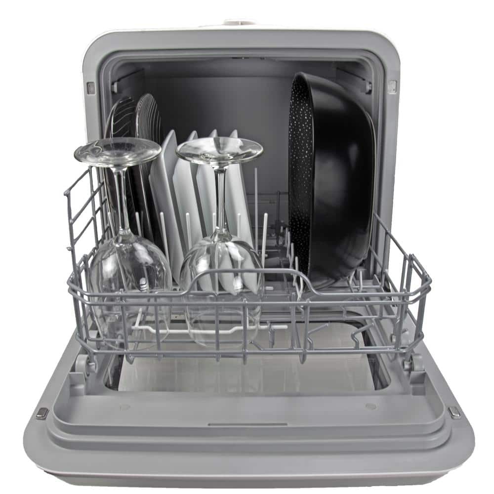 White Compact Countertop Dishwasher with Digital Display