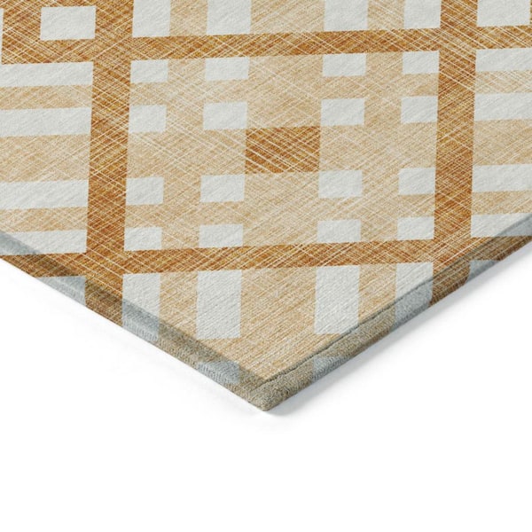 Peach, Orange, Ivory 5 ft. x 8 ft. ft Round ft. Woven Geometric Polyester Rectangle Indoor/Outdoor Area Rug