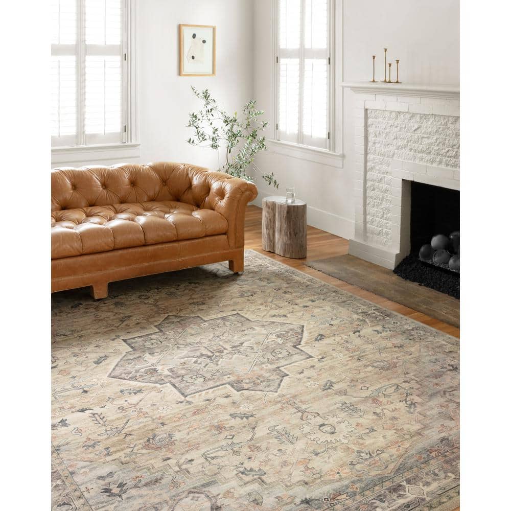 Ivory Square Oriental-Inspired Synthetic Rug, 18"x18" Stain-Resistant