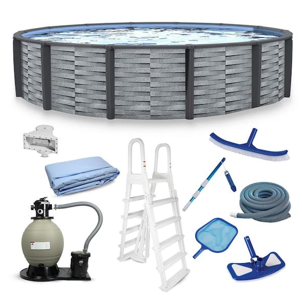Affinity 15 ft. Round 52 in. Deep Hard Sided Above Ground Pool Package w/ Sand Filter, Ladder, Skimmer, Liner