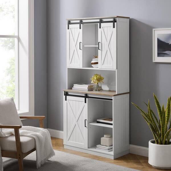 GOOD & GRACIOUS White Kitchen Hutch and Cabinet Storage with 4-Shelves ...