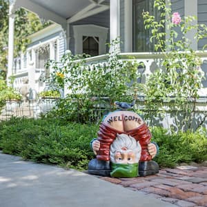 22 in. Tall Mooning "Welcome" Outdoor Garden Gnome with Bird Yard Statue Decoration