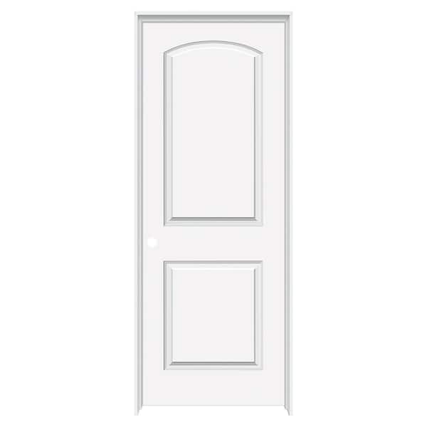Builders Choice 32 in. x 80 in. 2-Panel Round Top Smooth Right-Hand HC White Primed Molded Composite Single Prehung Interior Door