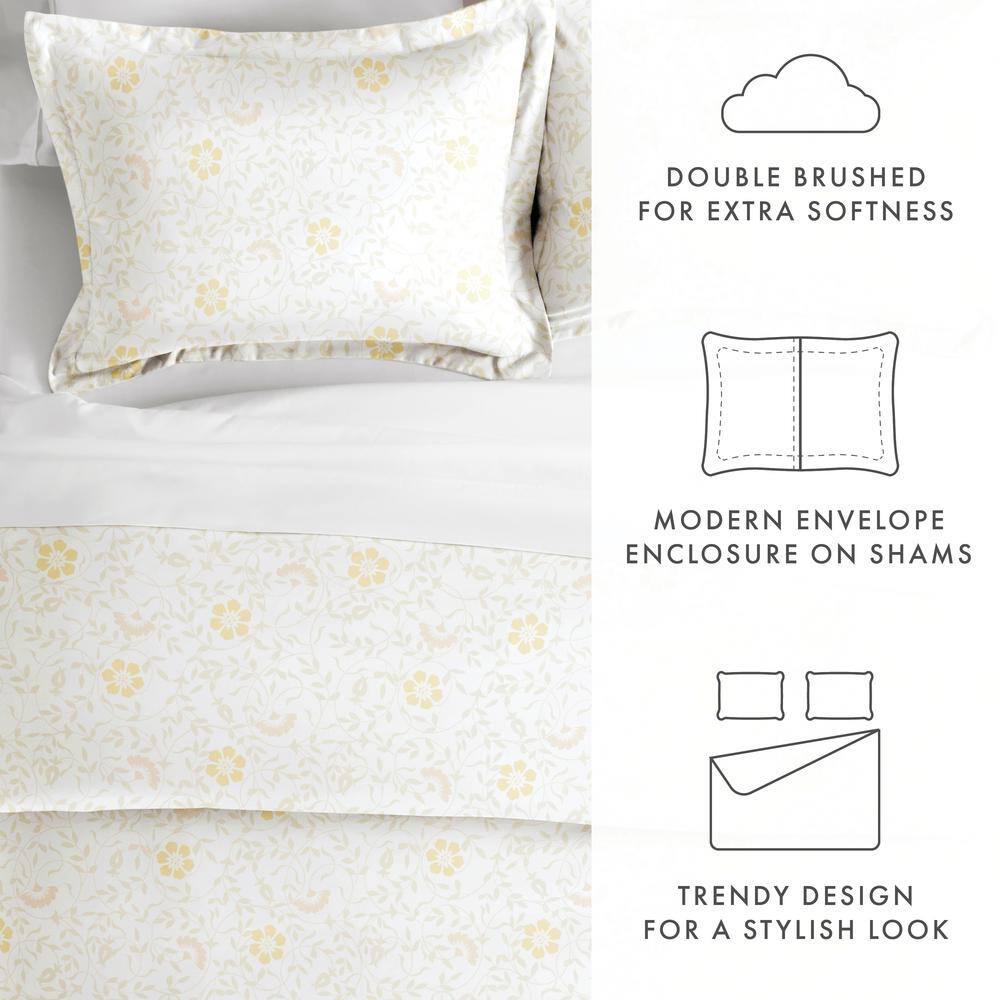 White Floral Microfiber Queen Duvet Cover Set with Shams