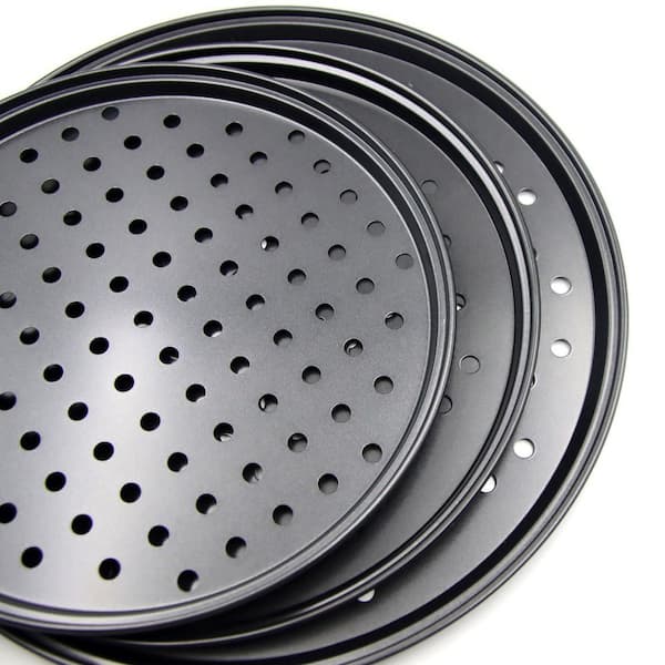 3-Piece Carbon Steel Pizza Pan Set with Nonstick Coating, Perforated Baking Pan for Oven-Safe Pizza Pan (9/10/12 in.)