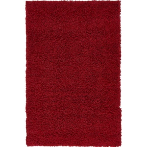 Solid Shag Cherry Red 3 ft. x 5 ft. Area Rug
