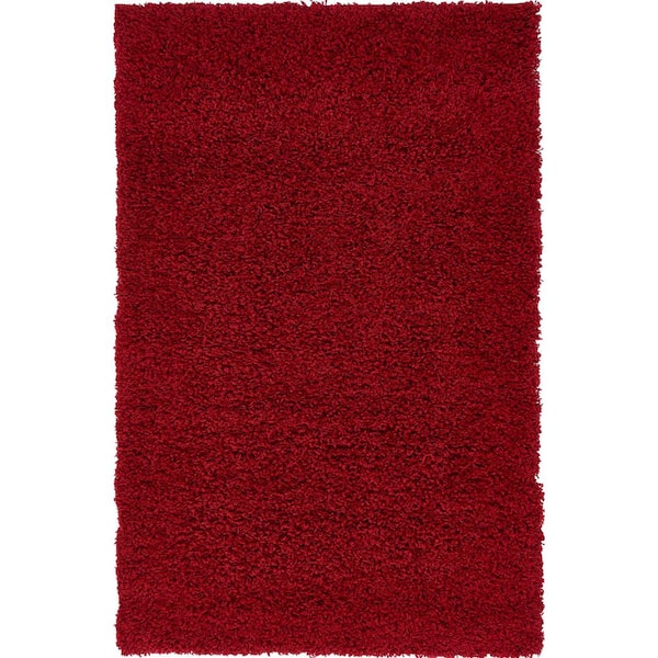 Unique Loom Solid Shag Cherry Red 3 ft. x 5 ft. Area Rug