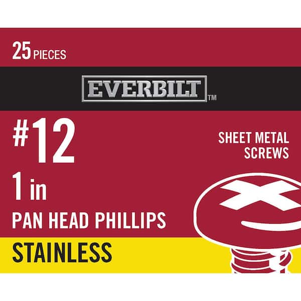 #12 x 1 in. Phillips Pan Head Stainless Steel Sheet Metal Screw (25-Pack)