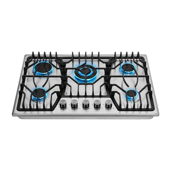 30 in. 5 Burners Recessed Gas Cooktop in Stainless Steel, LPG/NG Dual Fuel with Thermocouple Protection