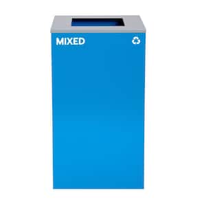 29 Gal. Blue Steel Commercial Mixed Recycling Bin Receptacle with Square Slot Lid