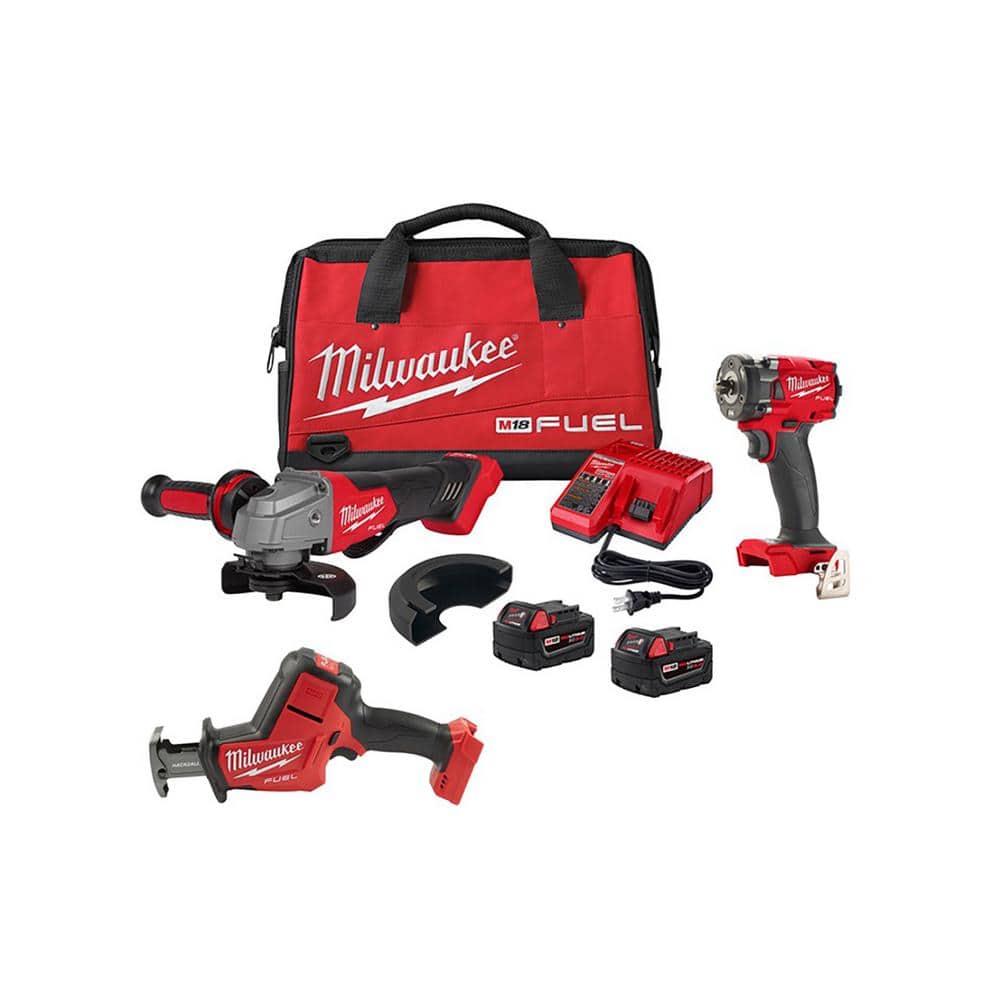 Milwaukee M18 FUEL 18V Lithium-Ion Brushless Grinder & 3/8 in. Impact Wrench Combo Kit (2-Tool) w/HACKZALL Reciprocating Saw -  2991-22-HACKZ