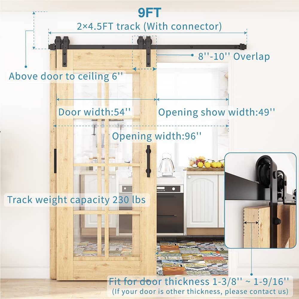Matte Black J-Strap Single Bypass Barn Door Hardware Kit
