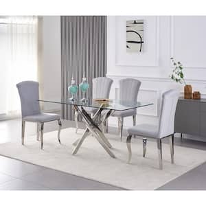 Grey Velvet Upholstered Dining Chair Modern Accent Side Chair with Silver Metal Legs (Set of 2)