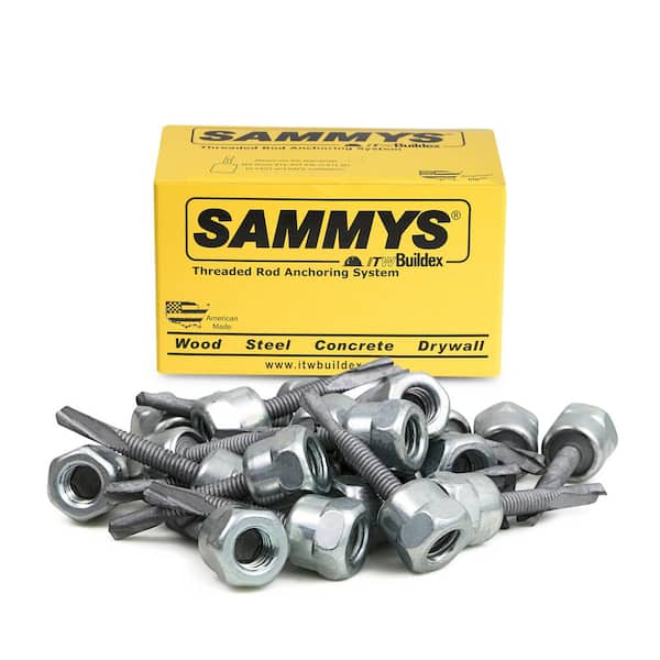 Sammys 1/4-14 in. x 1 in. Vertical Rod Anchor Super Screw with Teks and 3/8 in. Threaded Rod Fitting for Steel (25-Pack)
