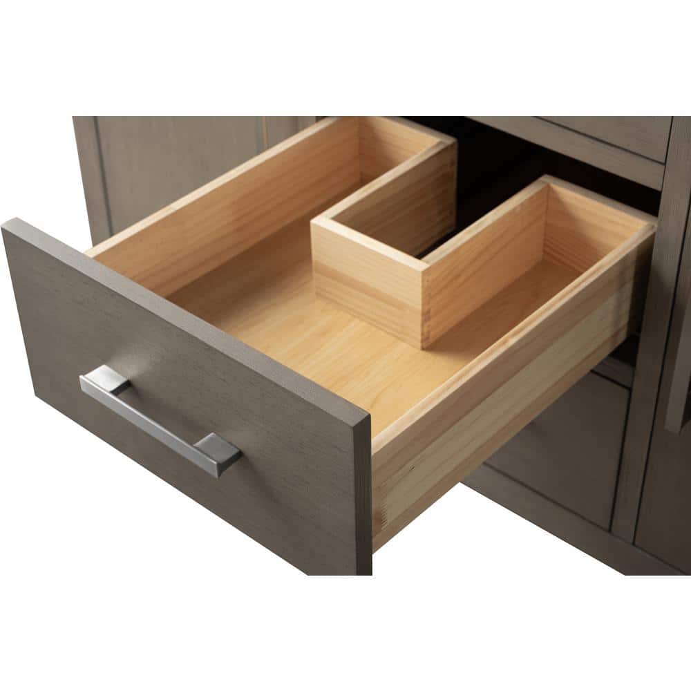 60'' Driftwood Gray MDF Single Sink Freestanding Bathroom Vanity with Engineered Marble Top