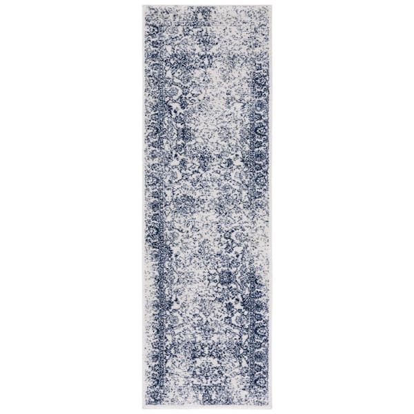 SAFAVIEH Adirondack Ivory/Navy 3 ft. x 6 ft. Border Distressed Runner Rug