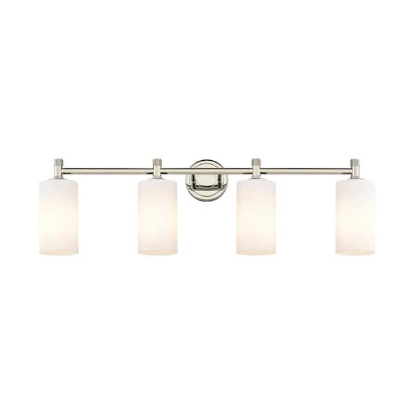 Crown Point 33.88 in. 4-Light Polished Nickel Vanity Light with Glass Shade