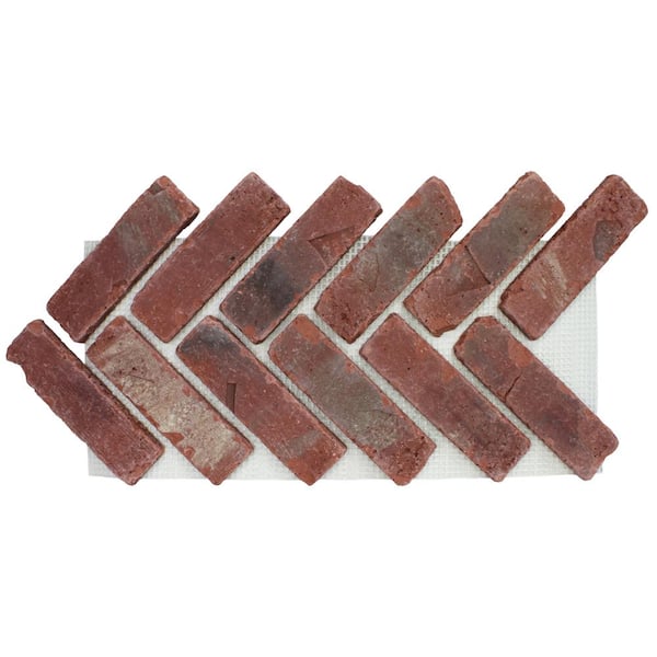 Old Mill Brick 28 in. x 12.5 in. x 0.5 in. Brickwebb Herringbone Midtown Thin Brick Sheets (Box of 5-Sheets)