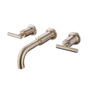 Double-Handle Wall Mounted Bathroom Faucet 3-Holes Modern Brass Sink Faucets in Brushed Gold