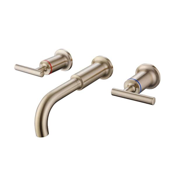 FLG Double-Handle Wall Mounted Bathroom Faucet 3-Holes Modern Brass Sink Faucets in Brushed Gold