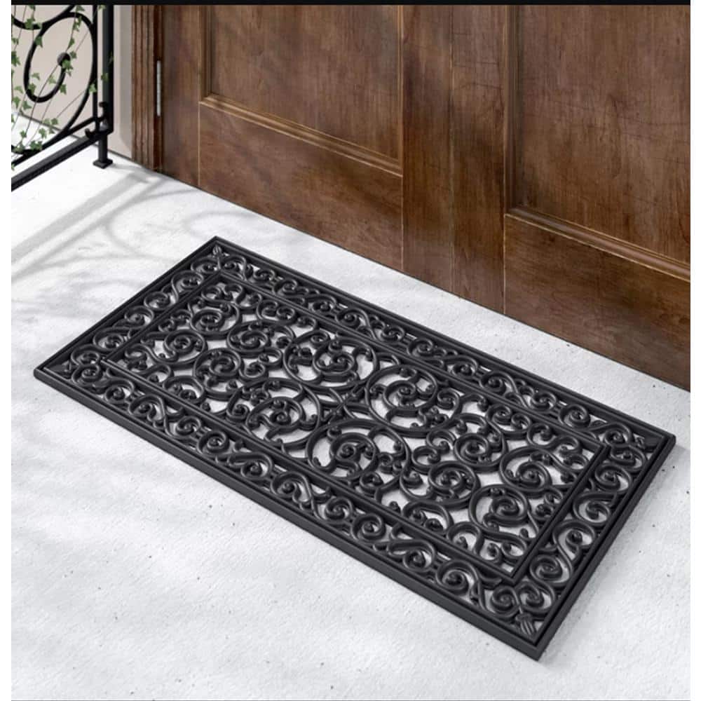 Audie Black Rubber Non-Slip Outdoor Entryway Mat, 24" x 48"
