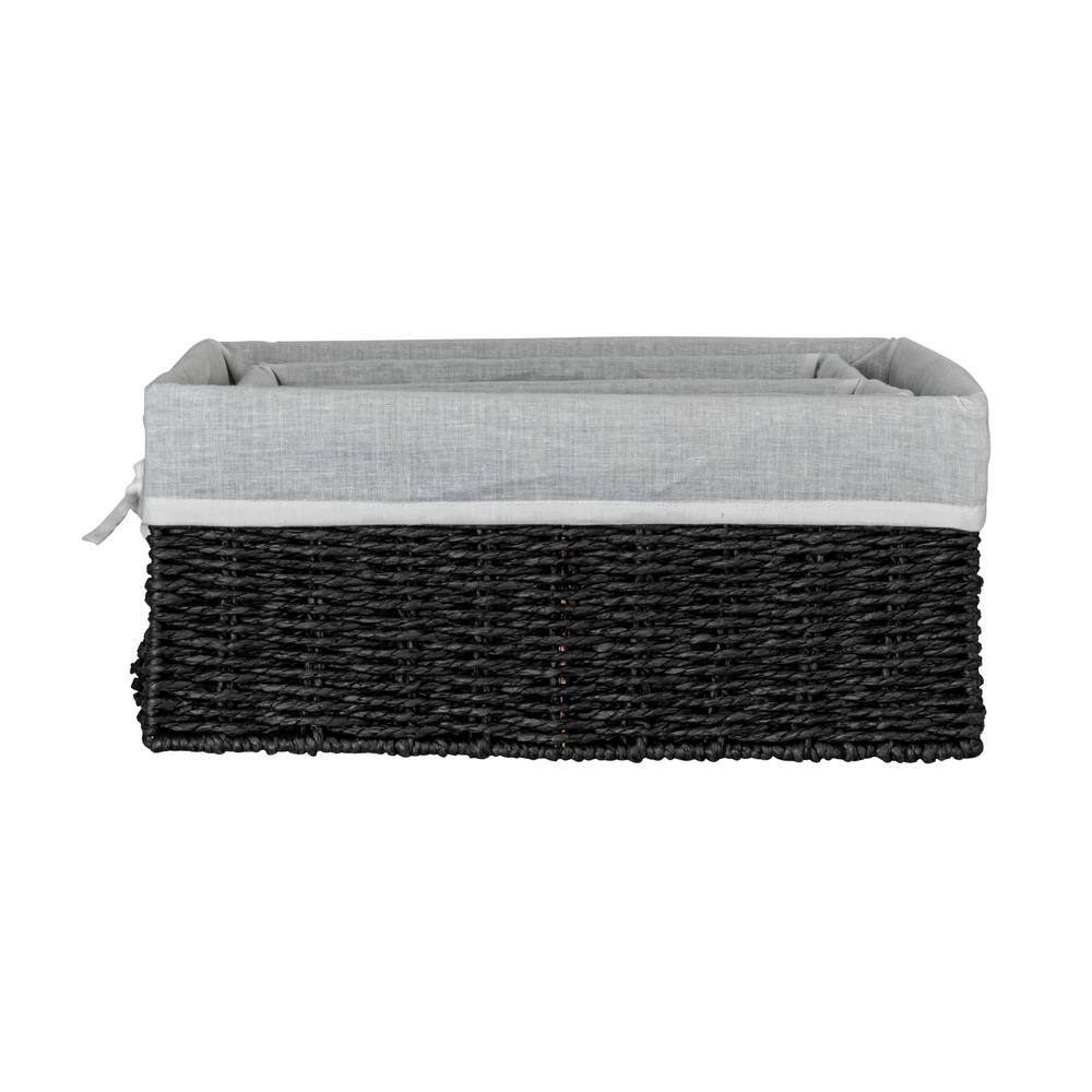 Black Wicker Rectangular Storage Basket Set with Liners