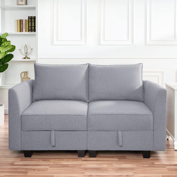 MAYKOOSH Modern Loveseat Sofa Linen Modular loveseat Sofa with Sturdy Wooden Frame, Ideal for Small Spaces, Easy Assembly, Gray