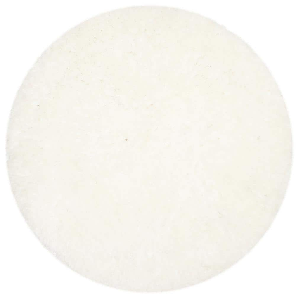 SAFAVIEH Arctic Giselle Solid Polyester Shag Area Rug  Ivory  5  x 5  Round