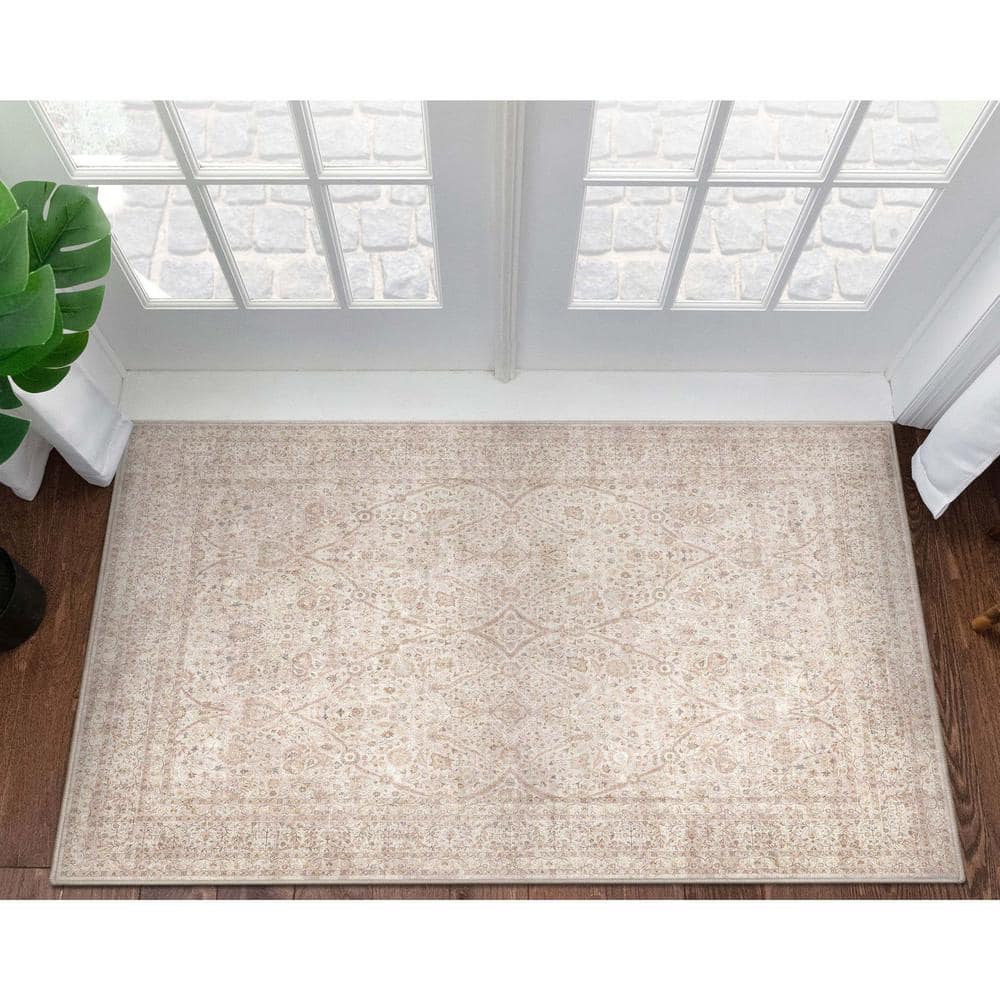 Ivory & Cream Vintage Oriental Chenille Area Rug 3'11" x 5'3"