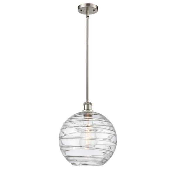 Athens Deco Swirl 1-Light Brushed Satin Nickel Globe Pendant Light with Clear Deco Swirl Glass Shade