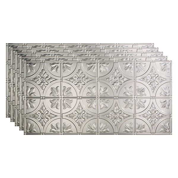 Fasade Traditional #2 2 ft. x 4 ft. Glue Up Vinyl Ceiling Tile in Brushed Aluminum (40 sq. ft.)