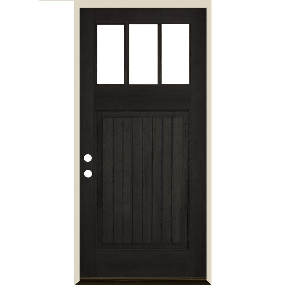 Krosswood Doors 36 in. x 80 in. Craftsman 3 Lite V Groove Black Stain