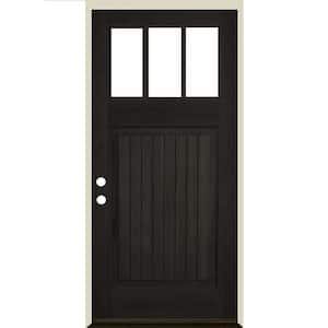 36 in. x 80 in. Craftsman 3 Lite V Groove Black Stain Right-Hand/Inswing Douglas Fir Prehung Front Door