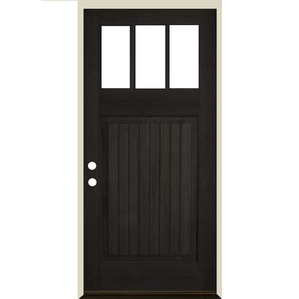 36 in. x 80 in. Craftsman 3 Lite V Groove Black Stain Right-Hand/Inswing Hemlock Prehung Front Door