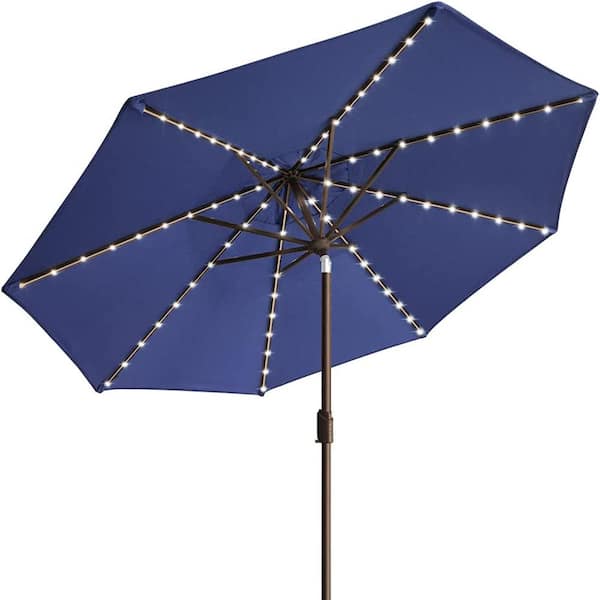 eliteShade Elite Shade USA 10-Year-Non-Fading Sunumbrella 9 ft. Market Umbrella with 80 LED Lights Patio in Umbrellas Navy Blue