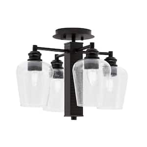 Albany 16.5 in. 4-Light Espresso Semi-Flush with Clear Bubble Glass Shades