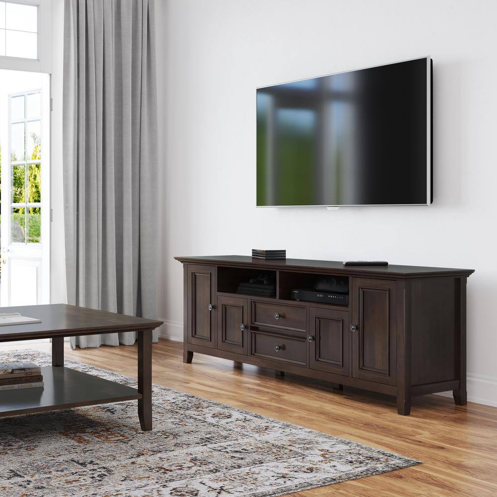 Brunette Brown Traditional Solid Wood 72" TV Media Stand