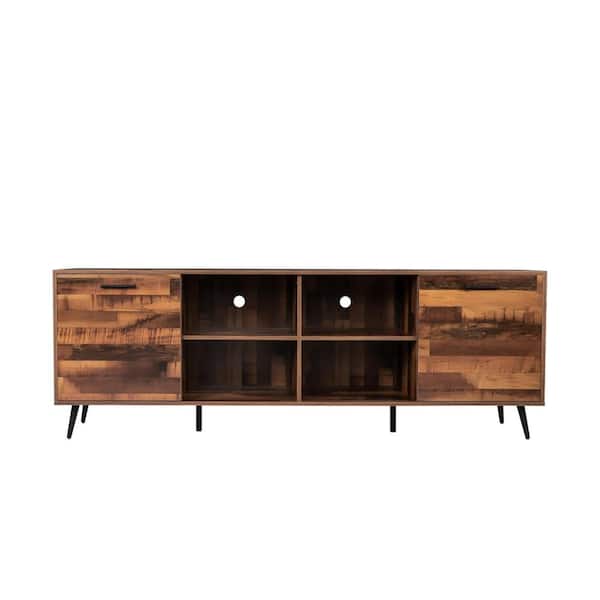 Tidoin 78.74 in. W Walnut TV Stand Fits TVs up to 80 in. with 2-Doors and 8-Shelves